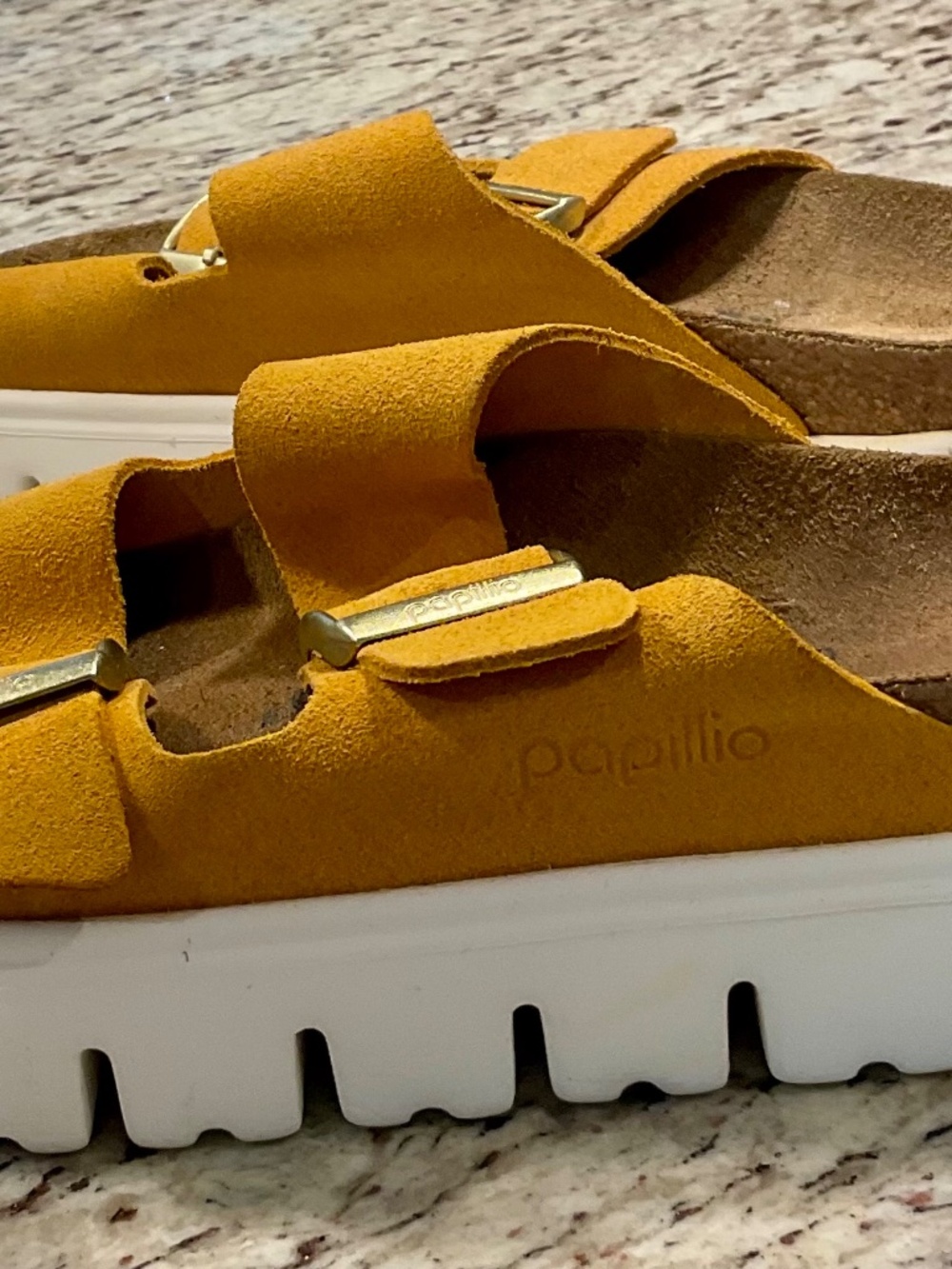 Papillio by Birkenstock Platform Slide Sandals — Mustard Suede — Size 37 - Picture 4 of 9